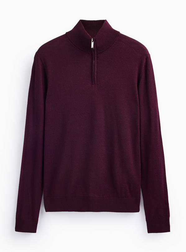 Dark Red Merino Wool Half-Zip Jumper S